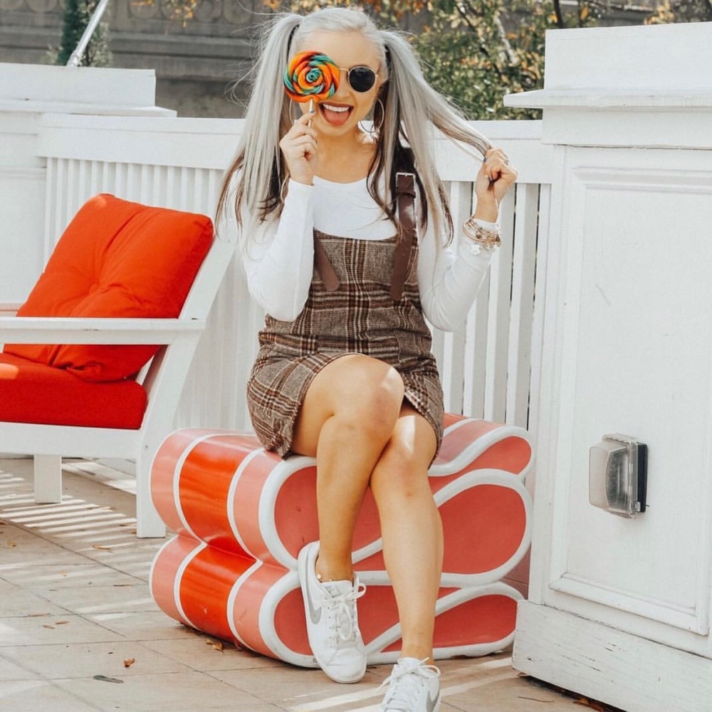 Plaid overall dress